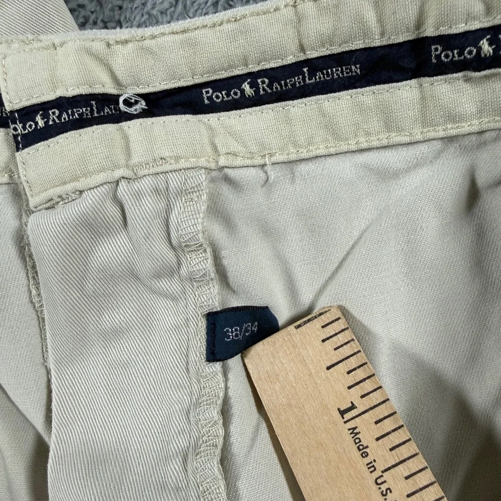 VTG Polo Ralph Lauren Andrew Pant Men 38x34 Tan Double Pleated Chino USA Fabric